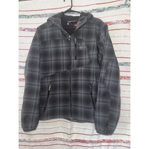 Spyder Men Jacket Large Medium  Gray Plaid Full Zip Hooded Outdoor